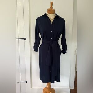 J. Crew Navy Long Sleeve Shirt Dress w/ Tie Belt